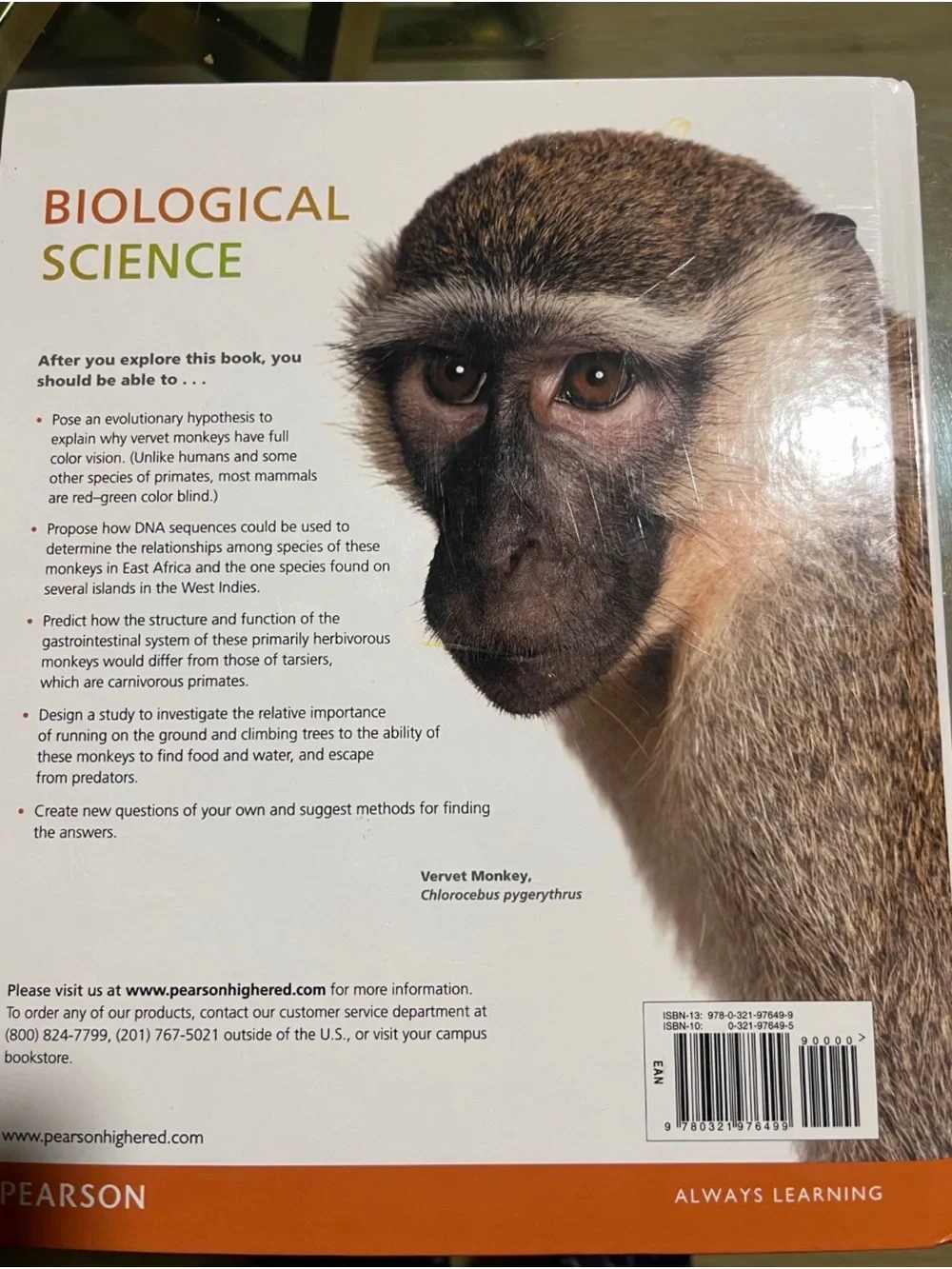 Biological Science Hardcover Textbook - White Cover with Monkey Image